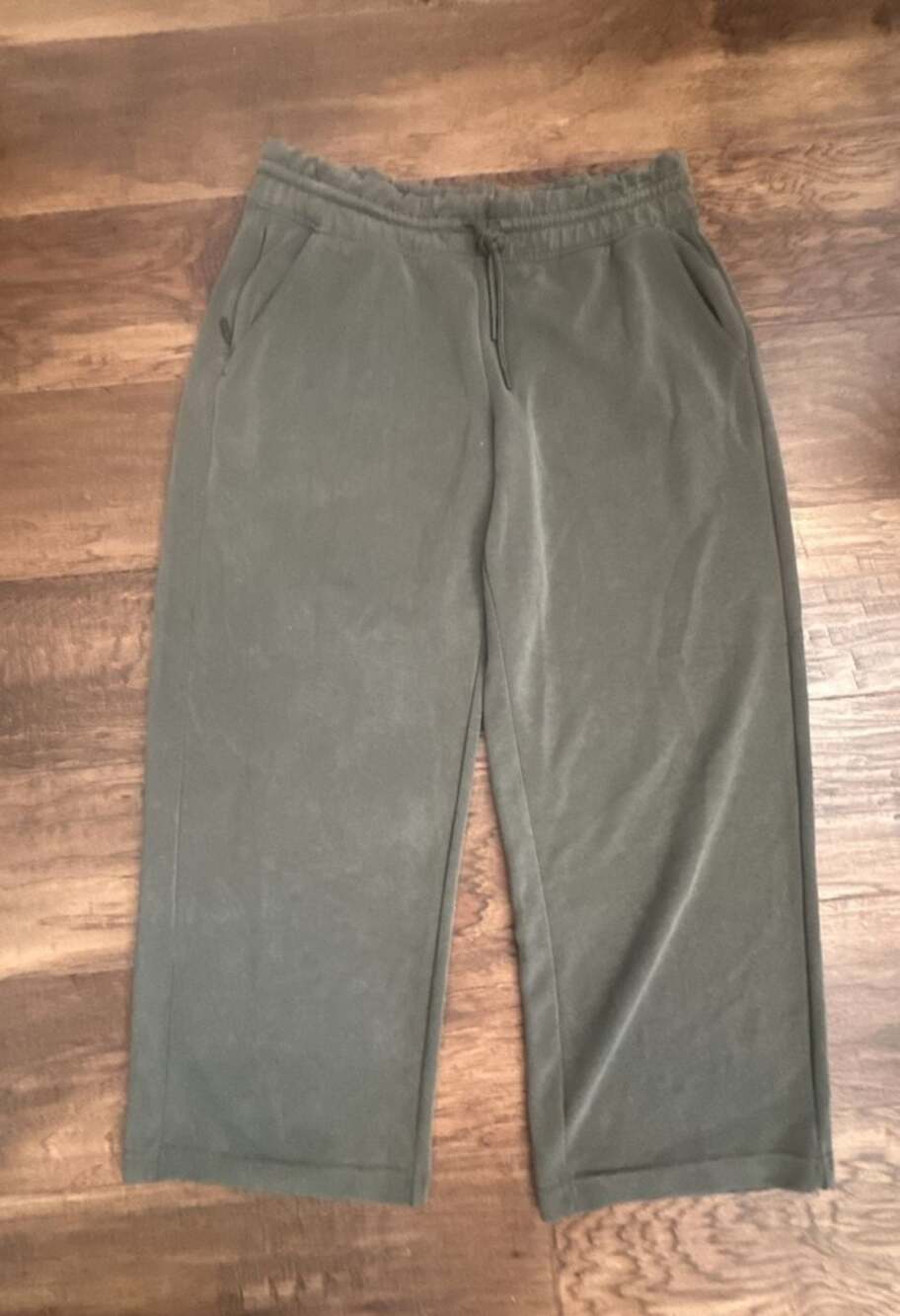 Athleta Olive Green High-Rise Wide-Leg Drawstring Lounge Pants